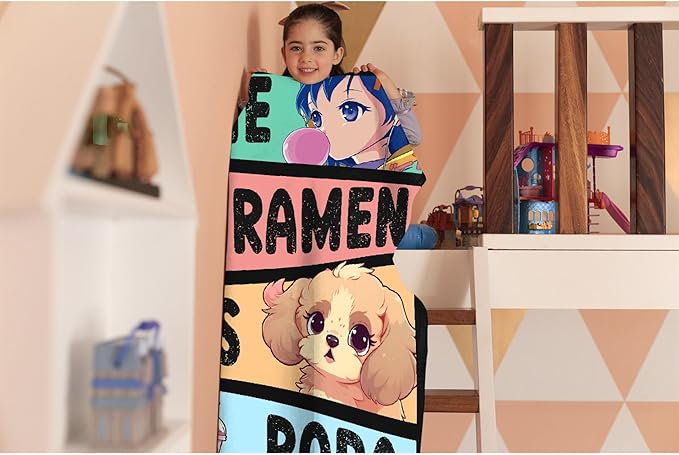 Anime Blanket for Girls - Kawaii Decor for Women, Ramen Dogs Boba Flannel Blanket - Luxurious Warm and Cozy, S 40X50 Inch for Kids/Child