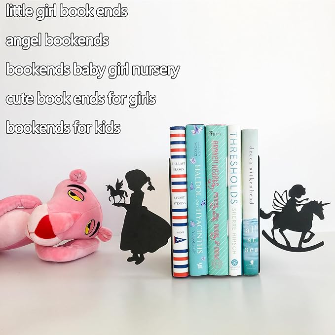Bookends for Kids, Princess Book Ends for Girl's Room Unicorn Book Ends Angel Bookends - Book Holder for Baby Nursery Books, Gifts for Brides (A Pair)