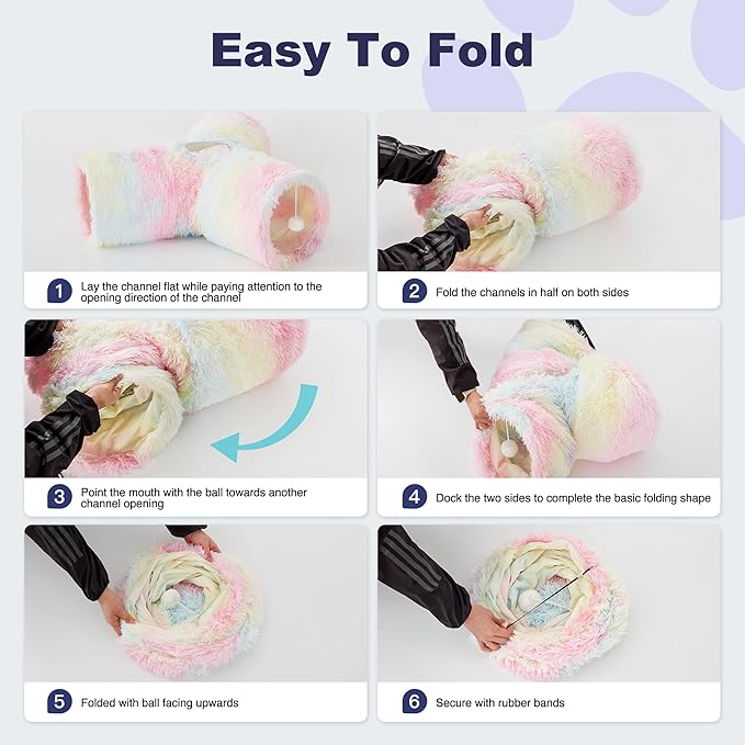 Tempcore Plush Pet Cat Tunnel Tube Cat Toys 3 Way Collapsible, Cat Tunnels for Indoor Cats，Kitty Tunnel Bored Cat Pet Toys Peek Hole Toy Ball Cat, Puppy, Kitty, Kitten, Rabbit Rainbow
