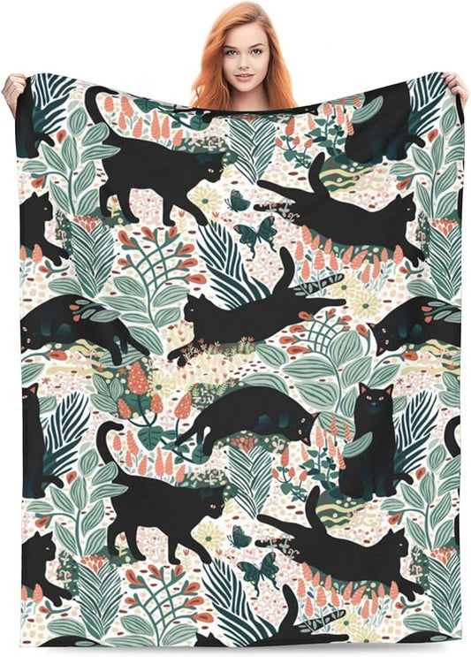 Fleece Throw Blanket for Couch, Sofa, Car, Bed, 60"x50" Cozy Soft Lightweight Fuzzy Flannel Warm Blanket Suitable for All Seasons (Cat)