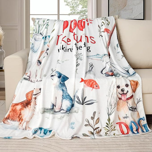 Tupmnbry Dog Throw Blanket Cute Dog Animal Pattern Blanket Super Soft Flannel Fleece Blankets Lightweight Fluffy Plush Bed Blanket for Bedding Sofa and Travel 60"X80"