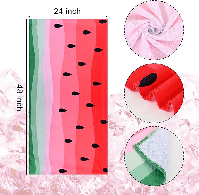 Watermelon Microfiber Beach Towel, 24"x48", Small, Lightweight, Quick Dry, Sand Free, Perfect for Kids, Girls, Women, Red Watermelon Design, Ideal Swim, Bath, Pool Towel, Unique Watermelon Gifts