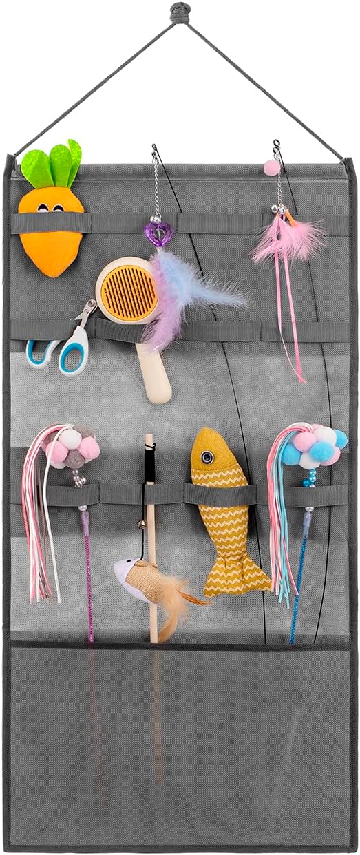 Hanging Cat Wand Holder Kitten Stick Toy Storage Bag Cat Accessories Organizer for Indoor Cats (Band)