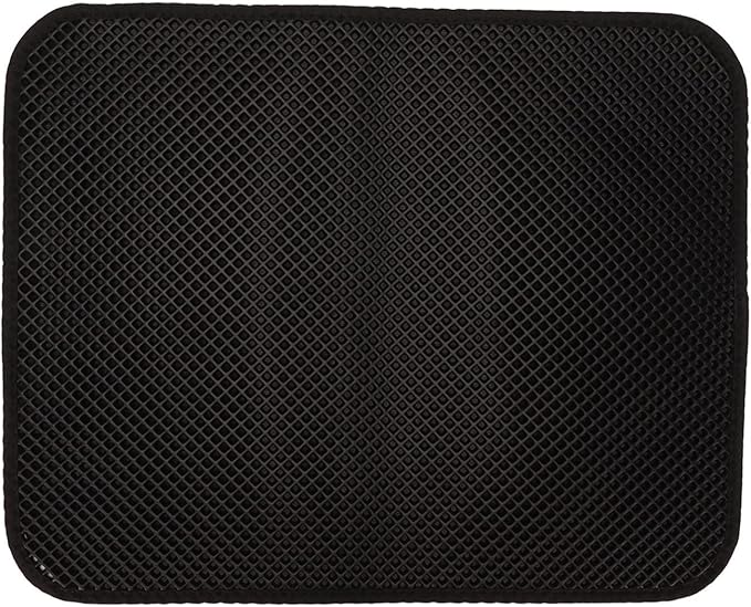 ASHATA Cat Litter Mat, Double Layer Design Urine Proof Trapper Mat for Litter Boxes, Double Layer EVA Litter Trapping Mat for Kitten, Easy to Clean Scatter Control (Black)
