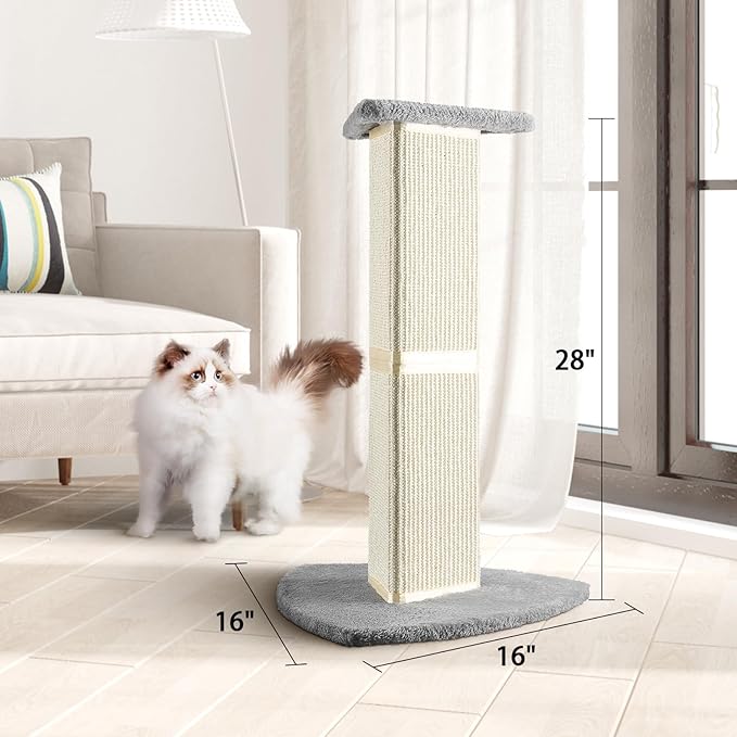 Cat Scratching Post for Indoor Cats.28inch Natural Sisal Cat Scratcher with Triangle Pillar Design,Which Have 6.5" Wider Scratching Area.Cat Post Cat Tower with Stronger Bottom and Column.