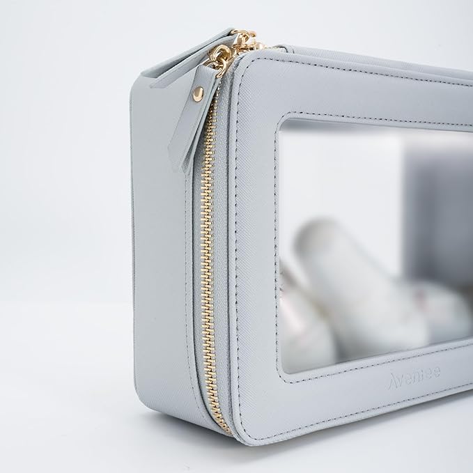 Aveniee Clear Makeup Bag for Women, Cosmetic Bags Travel Toiletry Bag Organizer, Makeup Train Case with Clear Windows & Gold Zippers(Pearl Blue)