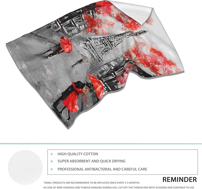 Eiffel Tower Hand Towel Set of 2,Autumn Paris Face Washcloths Fingertip Kitchen Towels 28 x 14 Inch Soft Bath Dish Cloth for Bathroom Gym Hotel Salon Spa Sport