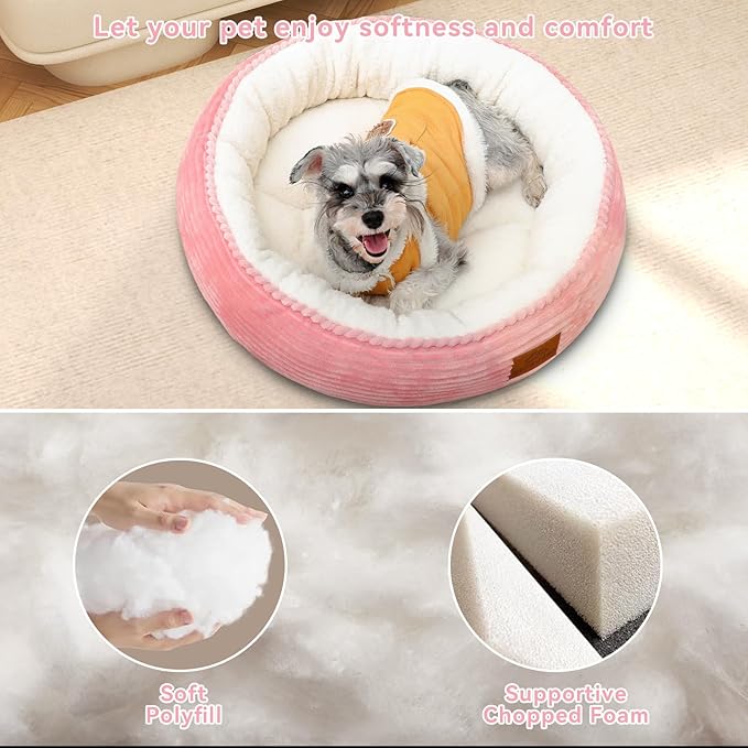 30in Pink Round Cat Dog Bed Gift for Large Medium Small Dogs Cats, Machine Washable Sleeping Sofa, Non-Slip Bottom Soft Calming Pet Cuddler for Indoor/Outdoor/Car/Cage, Fit up to 45lbs