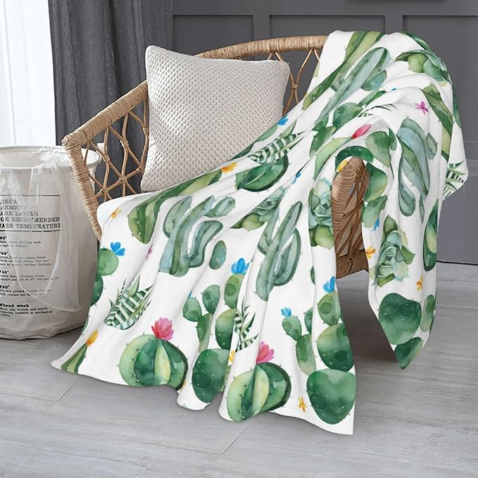 Cactus Blanket Throw 50"X40", Cozy Lightweight Plush Cactus Print Blanket, Gifts for Kids Women