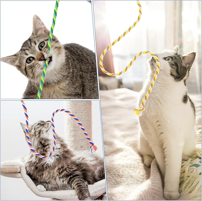 simarro 3 Pcs Cat Feather Wand Toys, Interactive Cat Teaser Wand Toy for Indoor Cats Adult, Colorful Feather Kitten Cat Stick Toys for Indoor Cats Play Chase Exercise (Colored Rope)