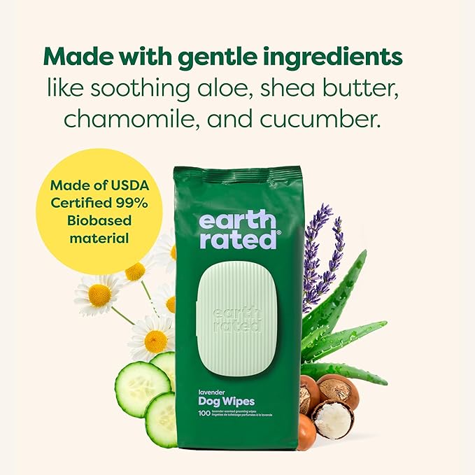 Earth Rated Hypoallergenic Dog Grooming Wipes for at Home & On-The-Go, for Paws, Body & Butt, Includes 4 Travel and Full Sized Packs, 440 Count