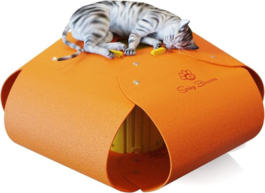 Spring Blossoms Cat Tunnel, Cat Cave for Indoor Cats Bed,Scratch Resistant Cat Toys for Medium Large Cats Hide and Seek Toy (Amber Orange)