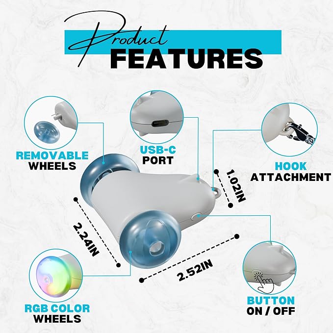 Rolling Rover – Interactive Cat Toy with RGB Wheels, Automatic Moving Mouse-Shaped Design, Feather Butterfly and Bell Attachments, Smart Motion Activated for Indoor Cats & Kittens (Blue)