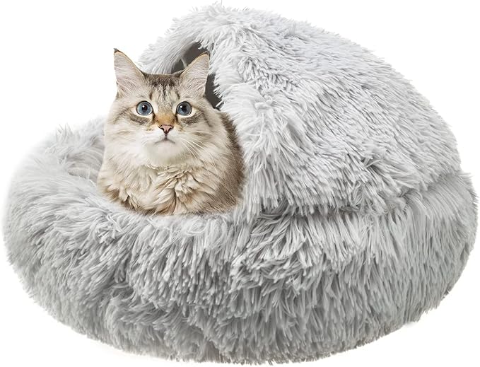 PAWCHIE Cat Bed for Indoor Cats Dogs Puppy - 20" Semi-Enclosed Cat House Soft Self-Warming Plush Bed for Pets