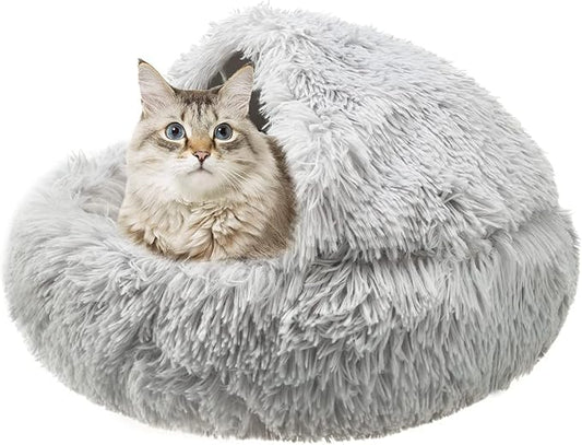 PAWCHIE Cat Bed for Indoor Cats Dogs Puppy - 20" Semi-Enclosed Cat House Soft Self-Warming Plush Bed for Pets