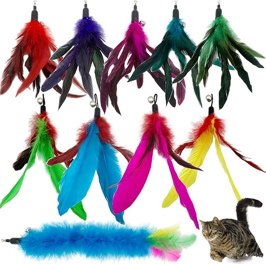 Cat Feather Toy Refill Cat Feathers Wand Replacement, 10 PCS Feather Cat Toy Refills, Interaction Feather Cat Toy for Indoor Cats