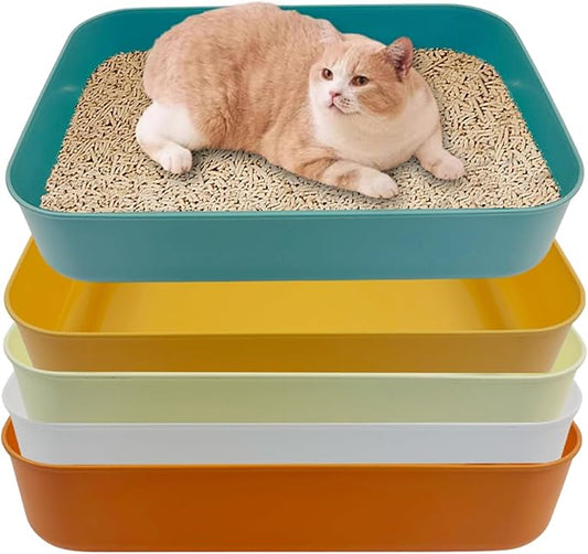 5 Pcs Small Litter Box,13.9 x 9.8 x 3 Inch Plastic Kitten Litter Pan, Low Entry Waterproof Open Cat Litter Box Travel Toilet for Small Pet Kitty Bunny Guinea Pig, Easy to Clean, Multicolor