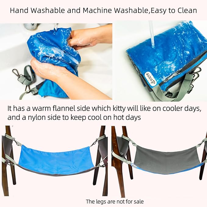 Cat Hammock,Cat Hammock for Cage,Washable Soft Outdoor Cat Mat,Waterproof Cooling Kittens Pad,Small Animals Pet Hammock Hanging for Cats (Large, Blue)