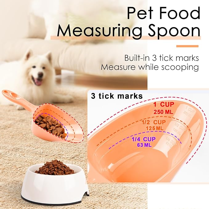 Melamine Pet Food Measuring Scoop, 1 Cup 1/2 Cup 1/4 Cup with Clear Measurement Lines for Dog, Cat, Bird, and Rabbit, Durable, Ergonomic Handle, Dishwasher safe-Orange