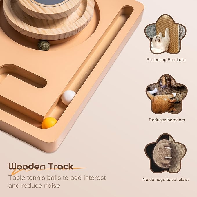 Mewoo Cat Ball Track Toys,3-Level Ball Tower Interactive Cat Toy with 360° Rotating Pole and sisal Ball,Kitten Toys Roller,cat Ball Toys for Indoor Cats and Kittens