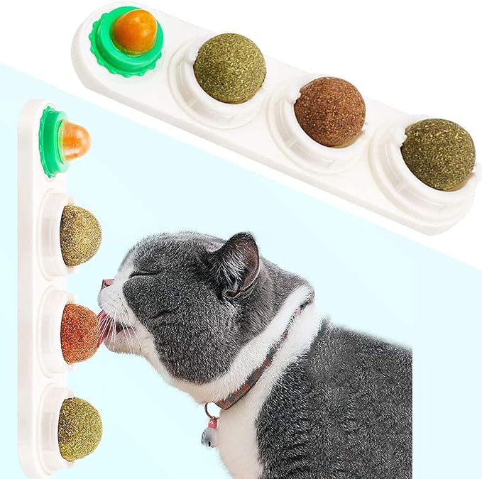 Catnip Balls Catnip Toy for Cats Rotatable Edible Balls Natural Healthy Self-Adhesive Catnip Edible Balls (White)