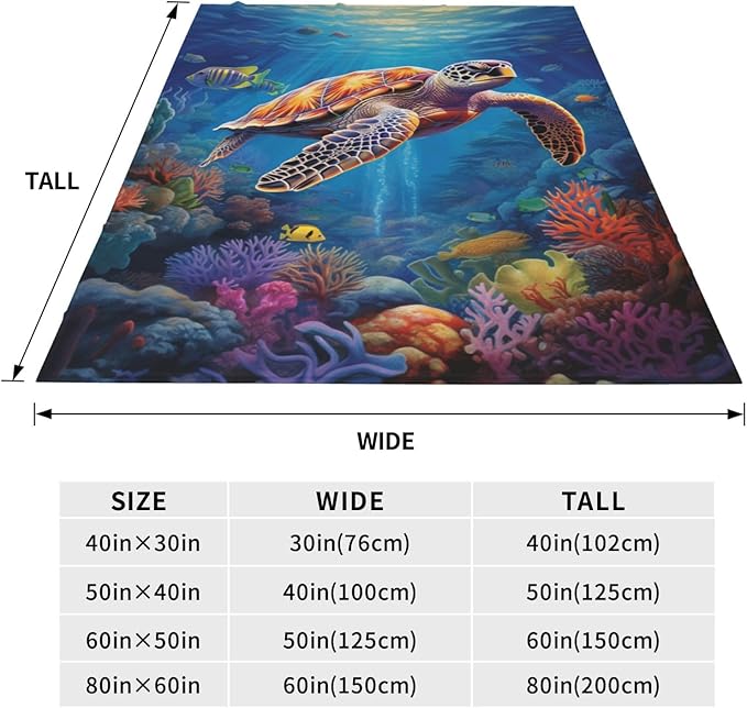 Sea Turtle Blanket Turtles Shell Ocean Flannel Throw Blankets for Home Decor Couch Bed Sofa Soft Fuzzy Lightweight Gifts 80x60 Inches