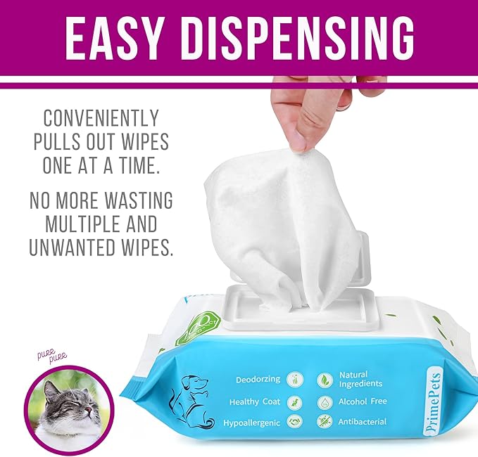 PrimePets Dog Wipes for Paws and Butt, 300 Count, 8" x 6" Pet Grooming Wipes for Dogs Cats Cleaning Deodorizing, Unscented Dog Paw Wipes, Puppy Wipes for Face Bum Eyes Ears Teeth