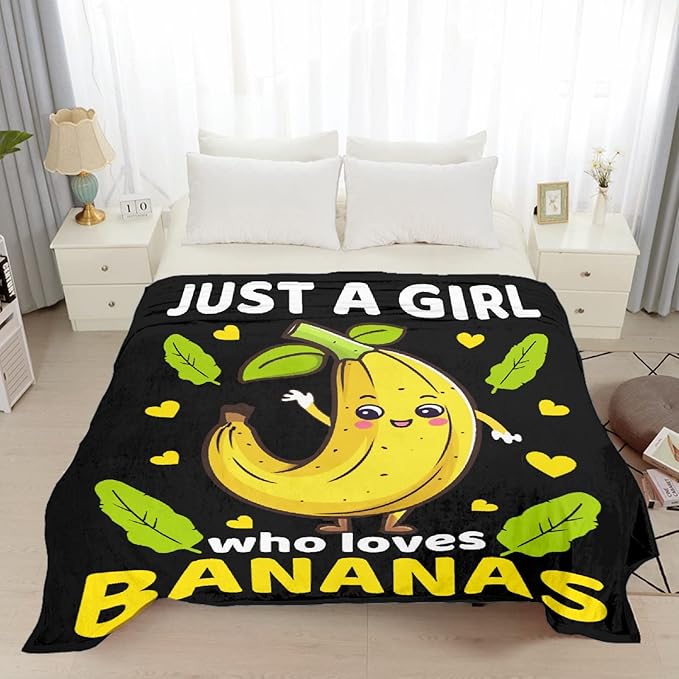Cute Banana Throw Blanket Gifts for Girls Women Bananas Lover,Just Girl Who Loves Bananas Print Blankets,Soft Plush Flannel Quilt for Bed Sofa Couch Room Decoration 80 x 60in for Adults