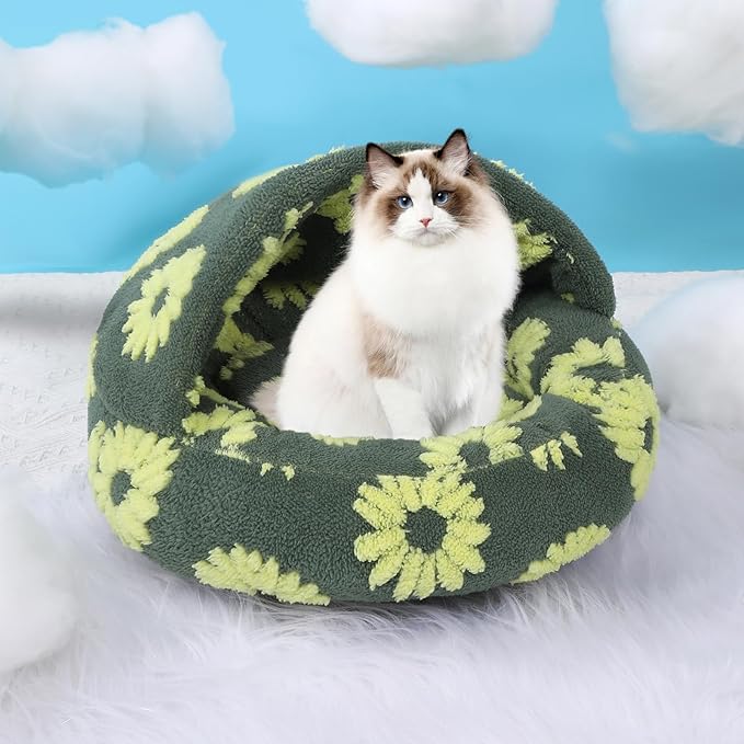 Dog Beds for Small Dogs, Cat Bed Cave, Washable Cute Cat Bed, Cozy Nook Pet Bed for Dogs or Cats, Anti-Slip Puppy Bed Fits up to 12 lbs Pets(Yellow, 20" x 20")