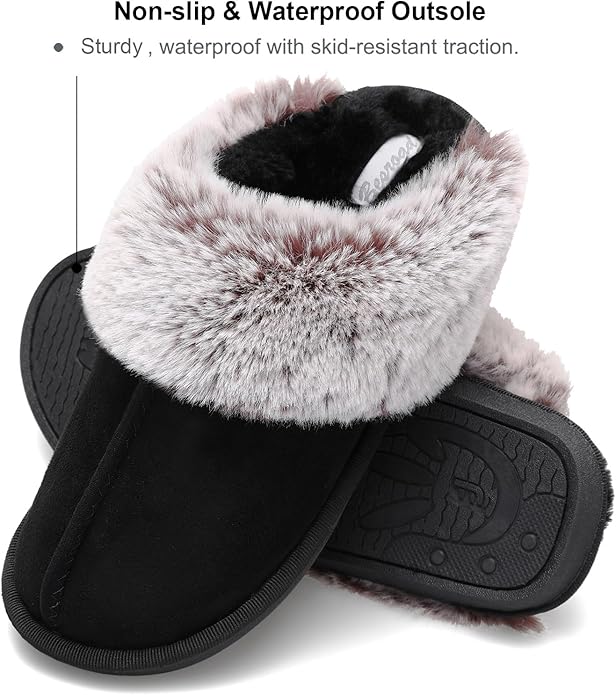 Besroad Winter Fuzzy House Slippers Sandals Plush Faux Fur Fluffy Flats Slippers Warm Slide Shoes for Women