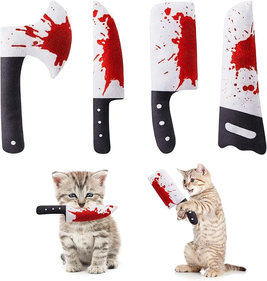 Potaroma 4Pcs Cat Toys Catnip Crinkly Sound Toy, Horror Knife-Shaped Kitten Bite Kicker Toys, Indoor Exercise 7.5 Inches for All Breeds