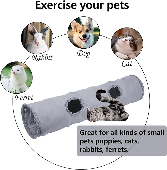 Cat Tunnel, Durable Suede Collapsible Cat Play Tube Toys with Play Ball, Indoor Cat Play Tunnel for Cat, Puppy, Kitty, Kitten, Rabbit (Medium)