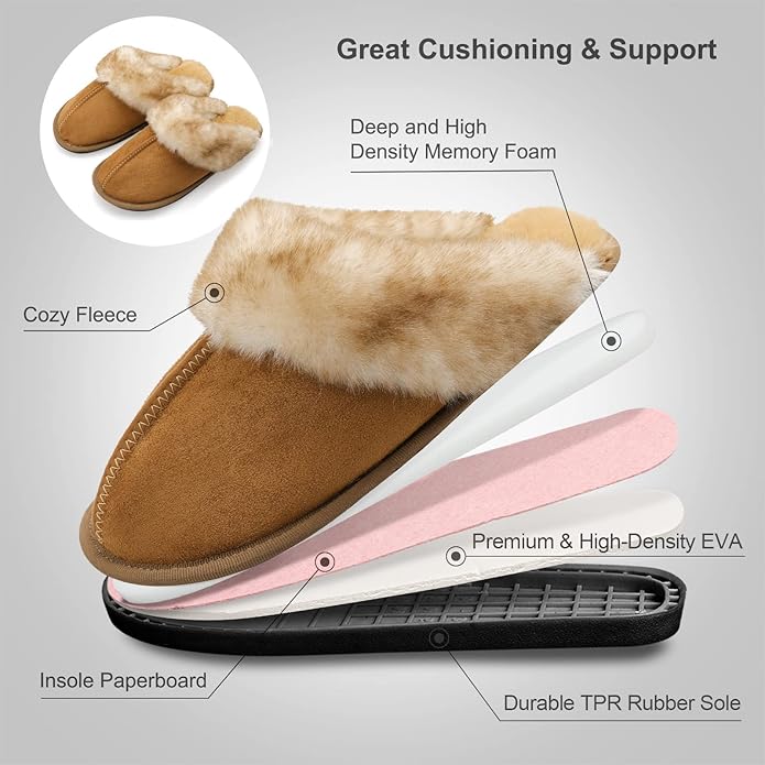 Besroad Winter Fuzzy House Slippers Sandals Plush Faux Fur Fluffy Flats Slippers Warm Slide Shoes for Women