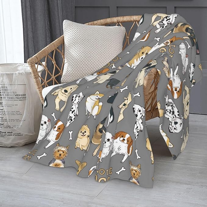 Cute Dogs Puppies Print Blanket Throw 80"x60", Plush Flannel Blankets with Dogs on It, Gifts for Kids Adults Dog Lovers People