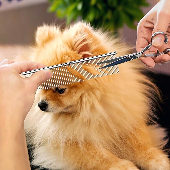 Dog Cat Combs for Grooming, Metal Cat Dog Comb for Removing Tangles and Knots, Professional Grooming Tool for Long Haired Dog Cat, Dog Comb Poodles Doodles