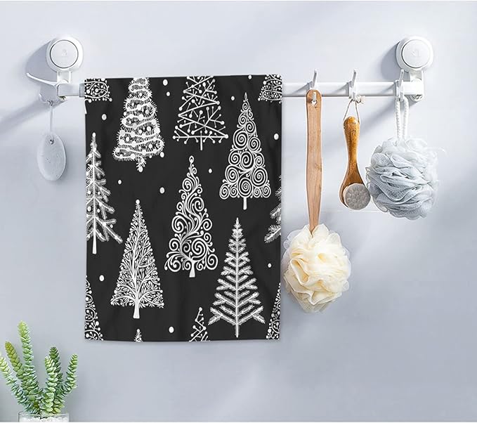 AOYEGO Christmas Tree Hand Towels Black White Leaf Circle Polka Dot Towel Highly Absorbent Soft Towel Kitchen Bath Decor for Women Men 15x30 Inch