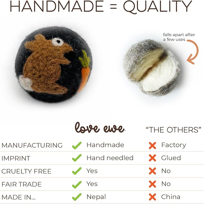 Hustle & Blush Wool Felt Balls 3 Pack Love Ewe Pet Supplies - 2in Felted Wool Cat Toys 100% New Zealand Wool Felt Cat Toys Handmade Wool Felt Balls, Colorful Wool Balls for Cats - Duck and Bunny