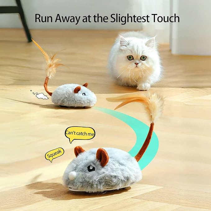 Interactive Cat Toy Mouse, Moving Mouse Automatic Cat Toys Electronic Mice, Rechargeable Squeaky Cat Mouse Toys for Kitten Indoor/Outdoor Exercise（Long Velvet）