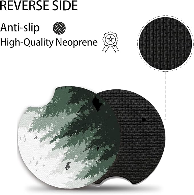 Car Coasters for Cup Holders,Cute Car Interior Accessories for Women Men,2.75" 2pcs Cup Holder Coasters for Car,Anti Slip Rubber Car Cup Mat with A Finger Notch(Forest)