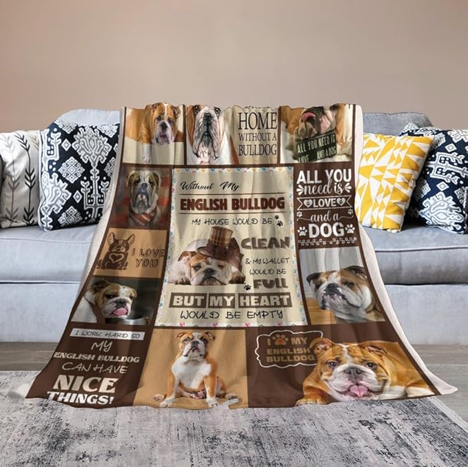 Bulldog Blanket Dog Frenchie Gifts for Girls Boys Woman Kids Bulldog Lover Throw Blankets Soft Blanket Warm Fleece Flannel Plush Blankets for Bed Sofa Couch 50"x60"