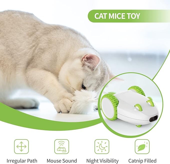 PETGEEK Automatic Cat Toys, Smart Interactive Cat Toy, Rechargeable Electronic Cat Mouse Toys with Cat Catnip Wand, Cat Toys for Indoor Cats, Best Gift for Birthday, Thanksgiving, Christmas, New Year