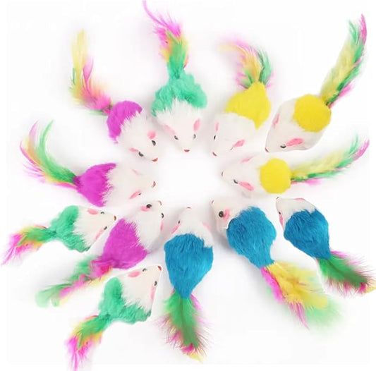 Smokey's Stash Faux Fur Cat Mice Toy 12 Per Pack Realistic Small Mouse with Rattle and Catnip Safe for Adult Cats and Kittens Multi Half Color Half White
