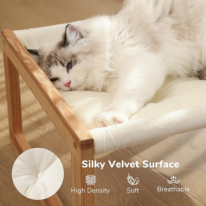 FUKUMARU Cat Bed, Plush Velvet Cat Beds for Indoor Cats, Wooden Cat Hammock, 21 x 16.5 Inch Cat Couch, Suitable for Cats, Dog, Bunny, Rabbit, Kitten and Small Animal