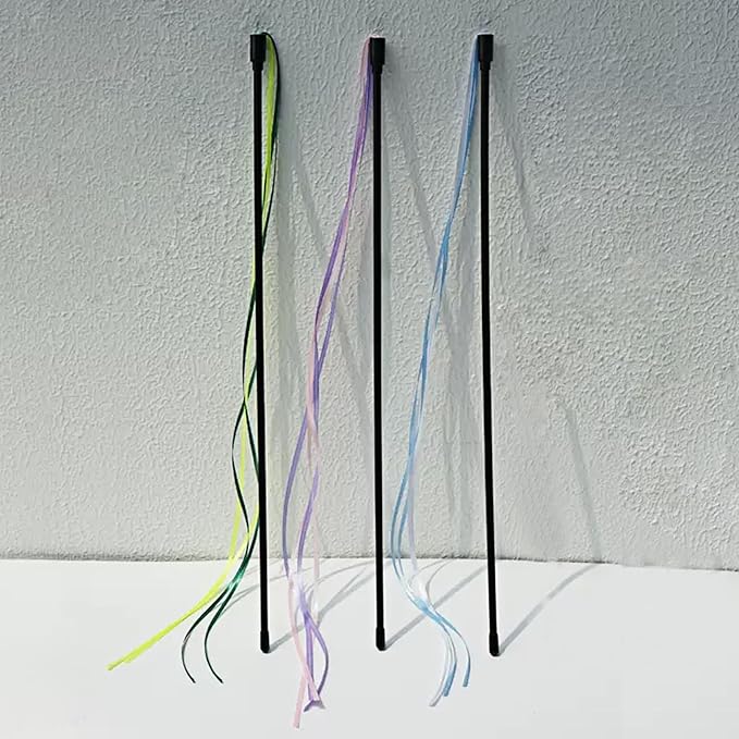 Cat Wand Toys, 3 PCS String Cat Toys Colorful Ribbon Cat Stick Interactive Cat Teaser Wand for Cat Kitten Kitty Playing Toy