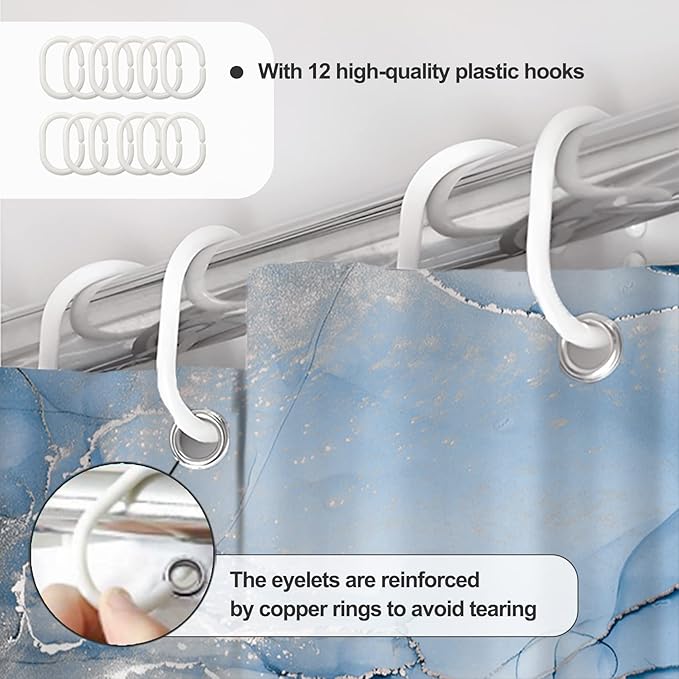 AWERT Blue Marble Shower Curtain for Bathroom Modern Blue White Marble Ink Shower Curtain with Hooks Washable Bathroom Accessories Bathtub Decor 72x72inch