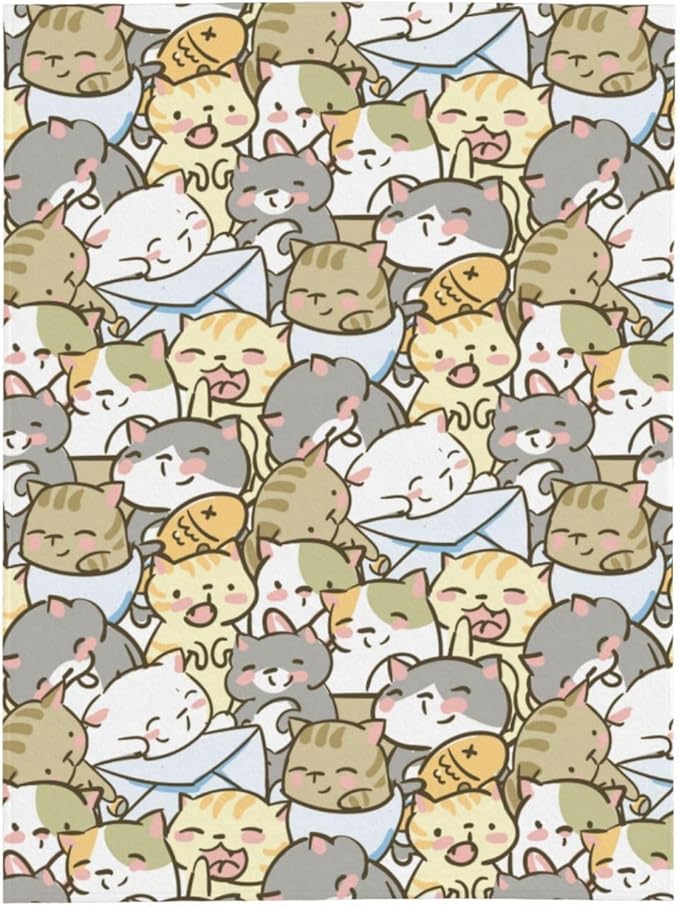 Cute Cats Print Blanket Throw 80"x60", Plush Flannel Blankets with Cats On It, Gifts for Kids Adults Cat Lovers People
