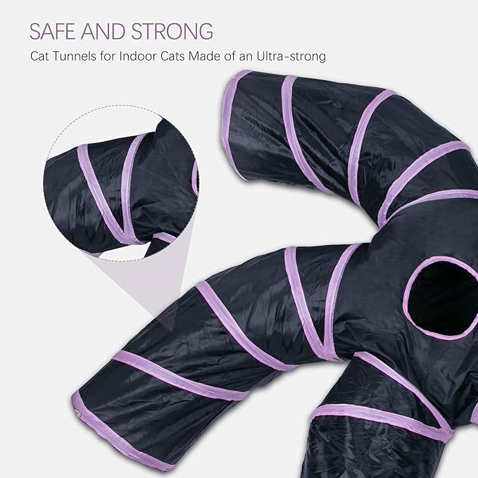 EGETOTA Cat Tunnel for Indoor Cats Large, with Play Ball S-Shape 5 Way Collapsible Interactive Peek Hole Pet Tube Toys, Puppy, Kitty, Kitten, Rabbit (Pink & Black)