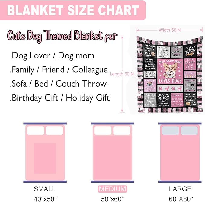 Dog Mom Gifts for Women, Dog Lovers Gifts, 100% Polyester Flannel Dog Themed Throw Blanket, 50"x60"