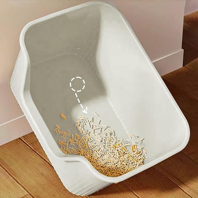 High Sided Large Cat Litter Box, Open Kitty Litter Box with High Sides, 21.5”×15.4”×10.5” High Wall Litter Box for Small and Medium Cats (Grey)