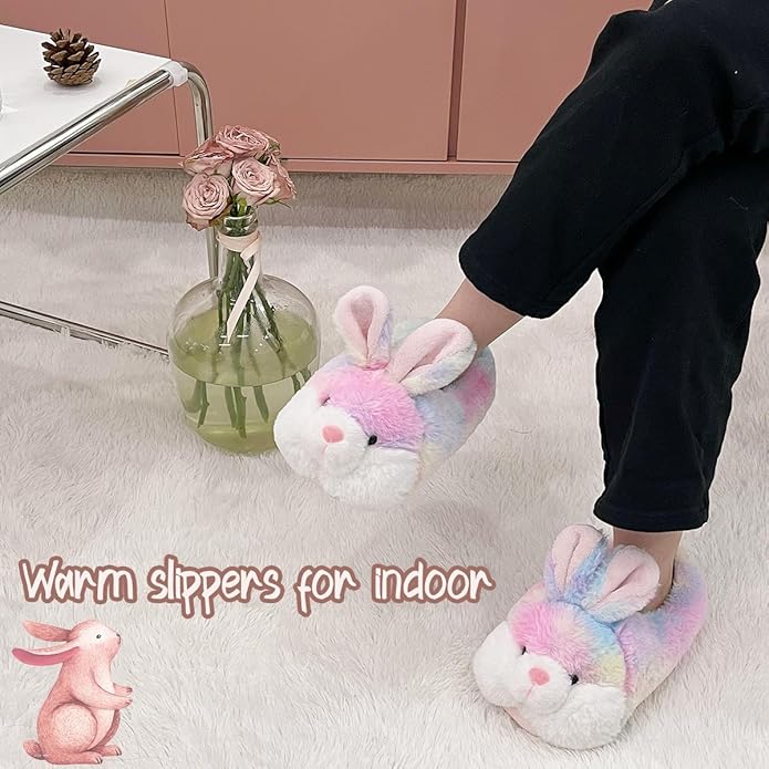 Caramella Bubble Classic Bunny Slippers for Women Funny Animal Novelty Slippers for Adults Cute Plush Rabbit Bedroom Slippers